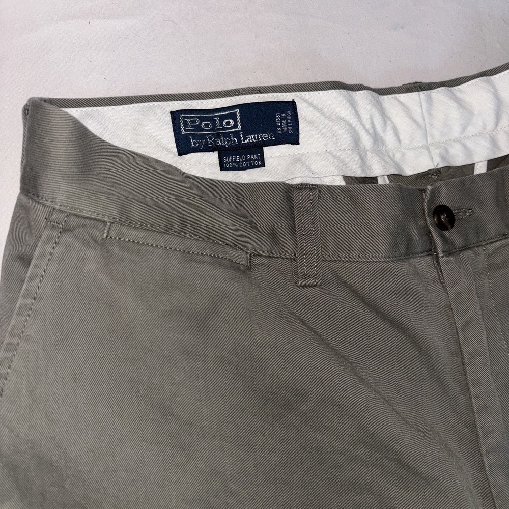 Polo Ralph Lauren Suffield Pant Mens 36x32 Chinos Flat Front Khaki Cotton Olive